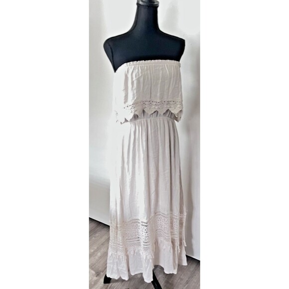 Rue 21 White Strapless Eyelet Lace Dress Boho Peasant Cottagecore L High‎ Low - Picture 2 of 8